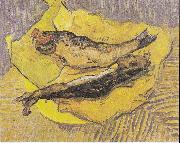 Vincent Van Gogh Still Life with smoked herrings on yellow paper painting